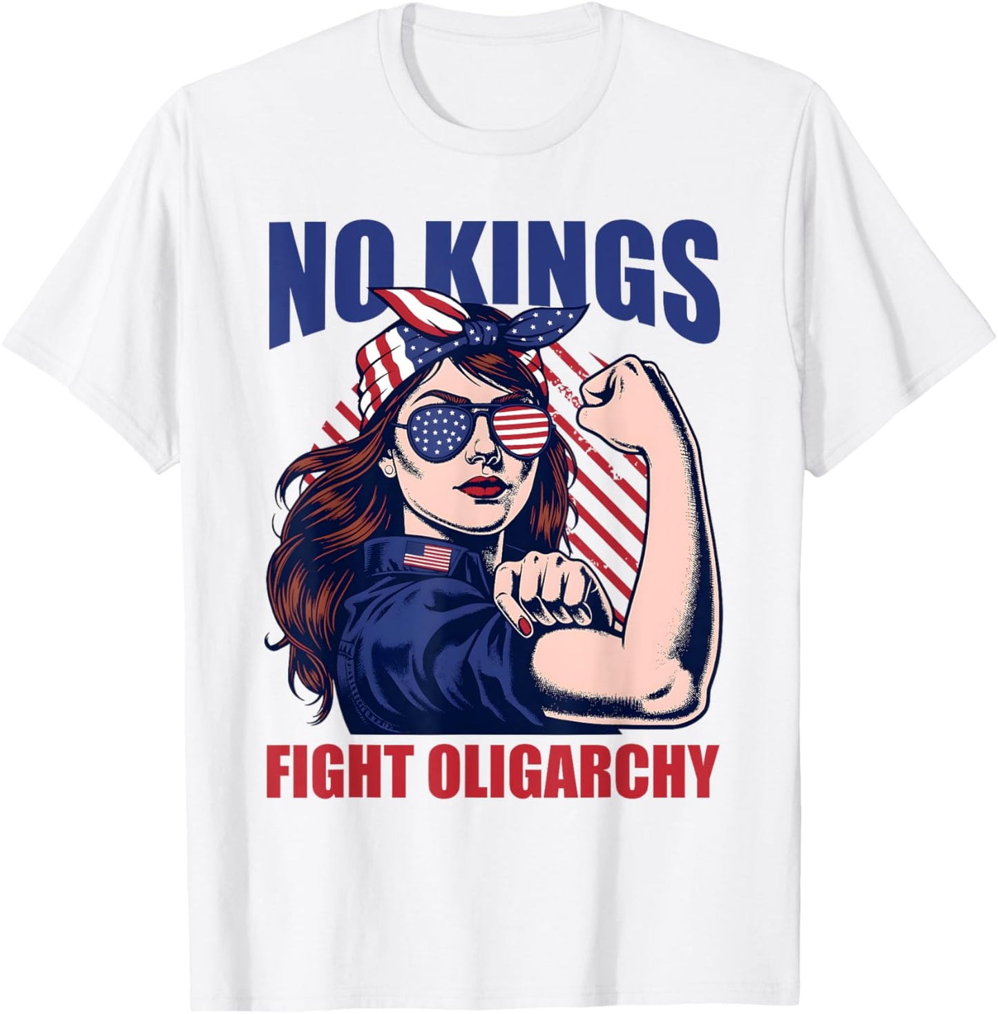 Vintage No Kings Fight Oligarchy Woman's Girl America Flag T-Shirt