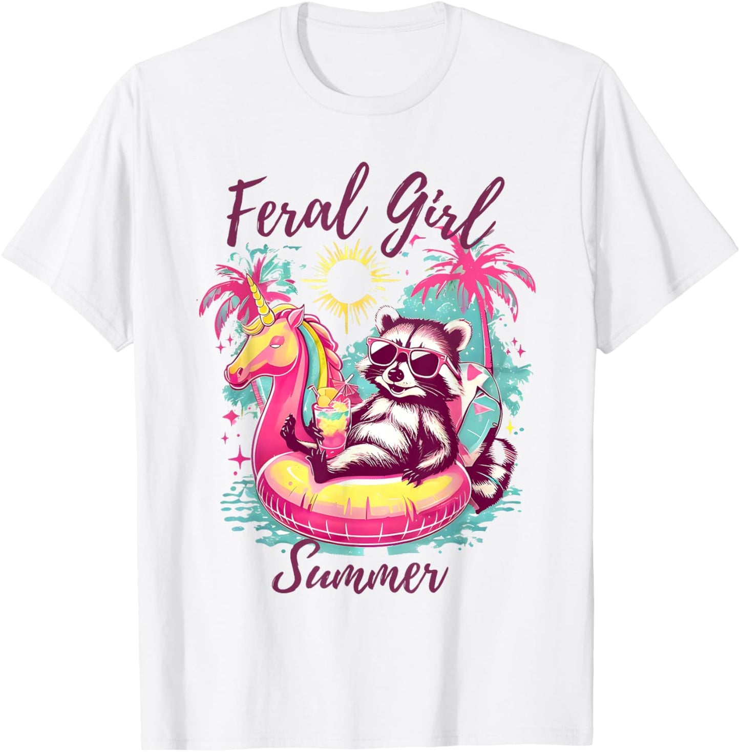 Feral Girl Summer Funny Raccoon Summer Vacation T-Shirt