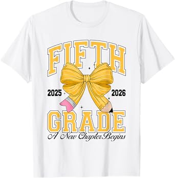 Fifth Grade Back To School First Day Pencil Bow 2025 Girls T-Shirt