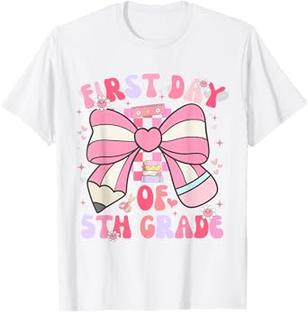 First Day Of 5th Grade Coquette Back To School Girls Kids T-Shirt