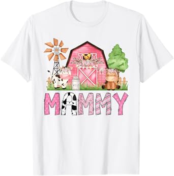 Mammy Pink Farm Animal Birthday Kids Matching Family T-Shirt