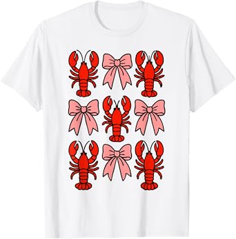 Coquette Lobster Pink Bow Clean Girl Retro Aesthetic T-Shirt
