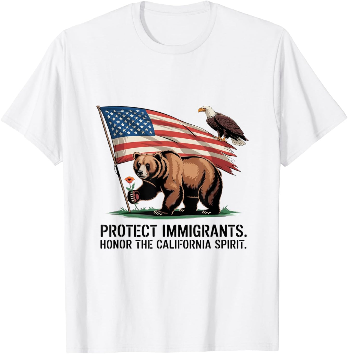 California Grizzly Peace Bear Poppy Protect Immigrants peace T-Shirt