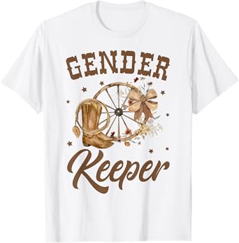 Boots or Bows Gender Reveal Decorations Keeper of the Gender T-Shirt