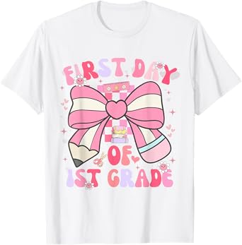 First Day Of 1st Grade Coquette Back To School Girls Kids T-Shirt