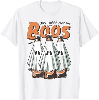 Here for The Boos Halloween 6 Pack Booze Ghost Beer Bottles T-Shirt