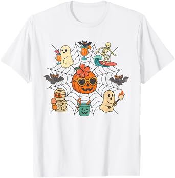Cute Halloween Summer Ghost Pumpkin Spooky Season Summerween T-Shirt