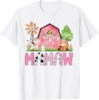 Mamaw Pink Farm Animal Birthday Kids Matching Family T-Shirt