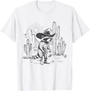 Raccoon Cowboy Cowgirl Trash Panda Funny Western Country T-Shirt