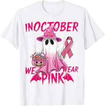 In October We Wear Pink Shirt Breast Cancer Awareness Ghost T-Shirt