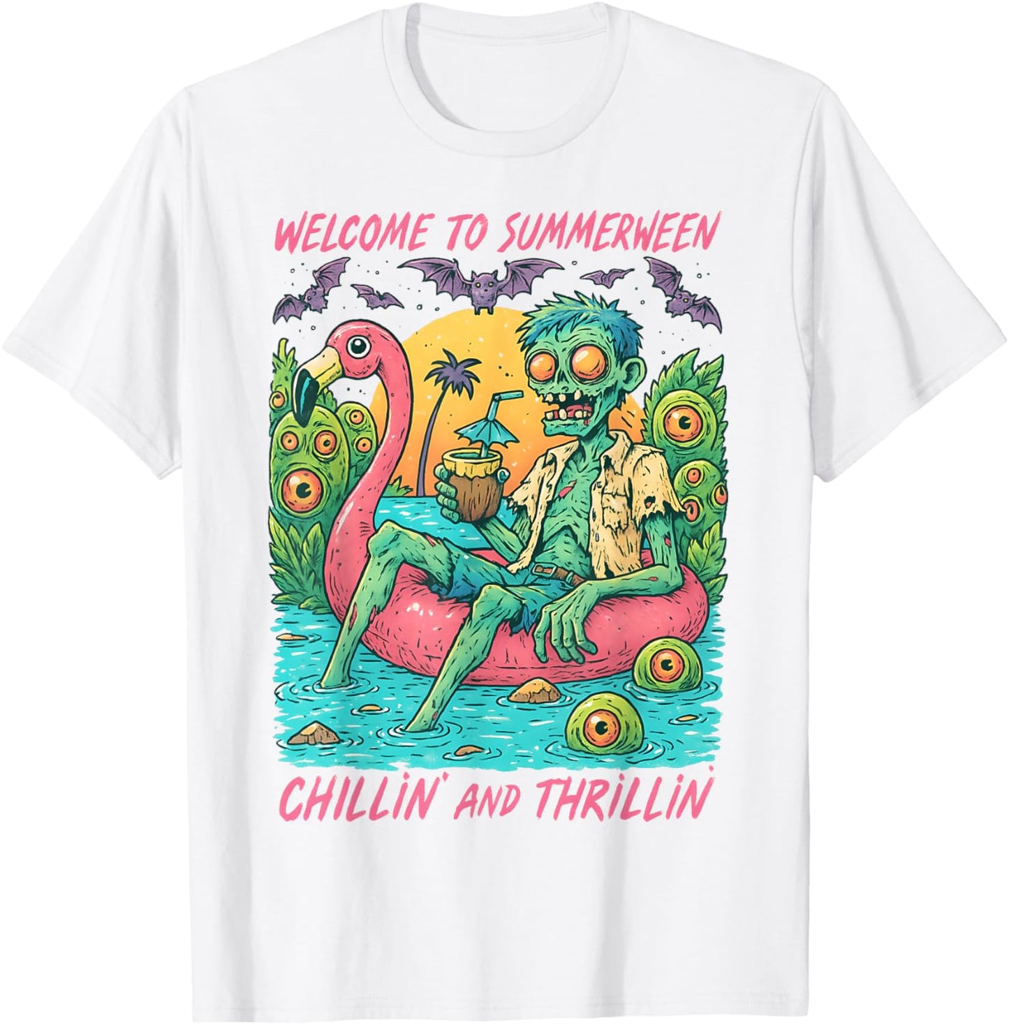 Summerween Zombie Float Flamingo Summer T-Shirt