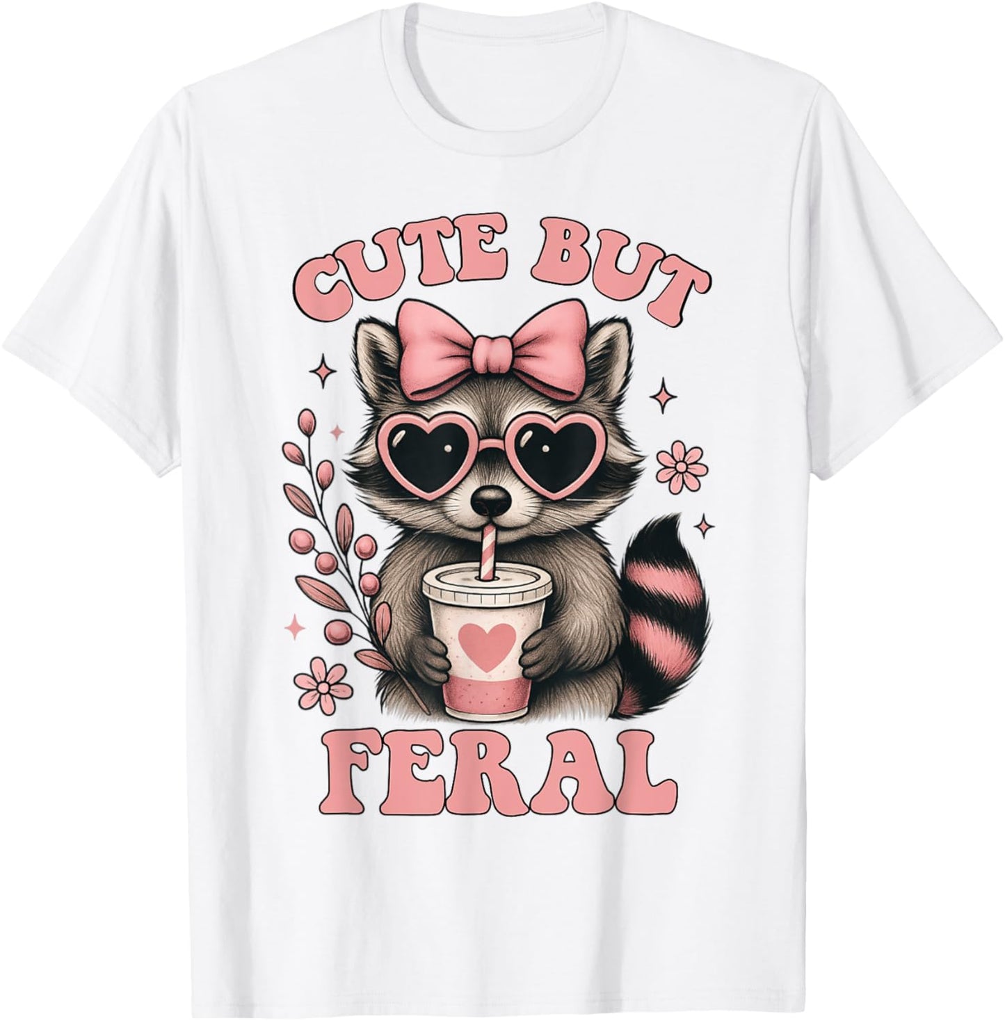 Cute But Feral Raccoon Sunglasses Funny Meme Summer T-Shirt