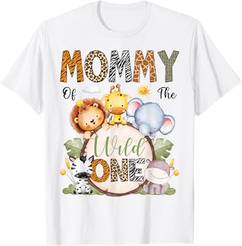 Mommy Of The Wild One 1St Birthday Boy Safari Animals T-Shirt