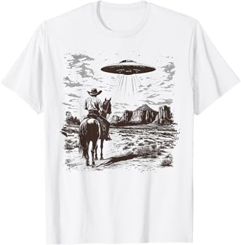 Vintage Rodeo Cowboy Western Country Spaceship UFO Alien T-Shirt