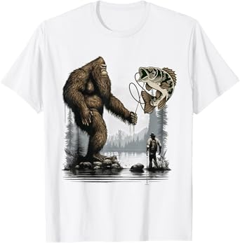 Bigfoot Fishing Funny Sasquatch Fish T-Shirt