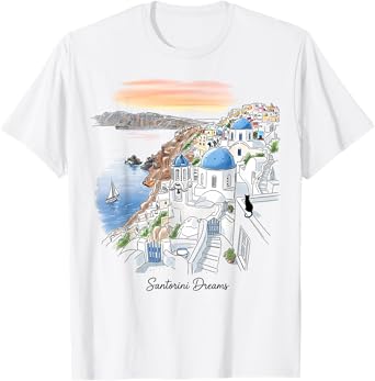 Santorini Greece Sunset Dreamscape Illustration T-Shirt