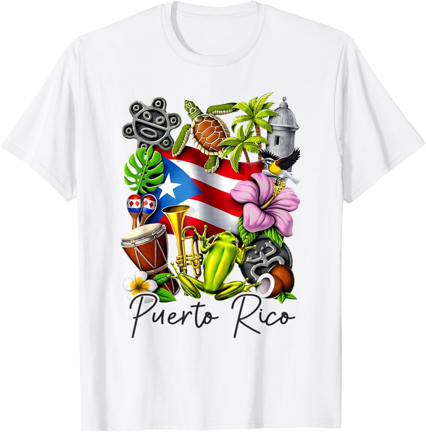 Puerto Rico Flag Floral Frog Boricua Women Hispanic Heritage T-Shirt