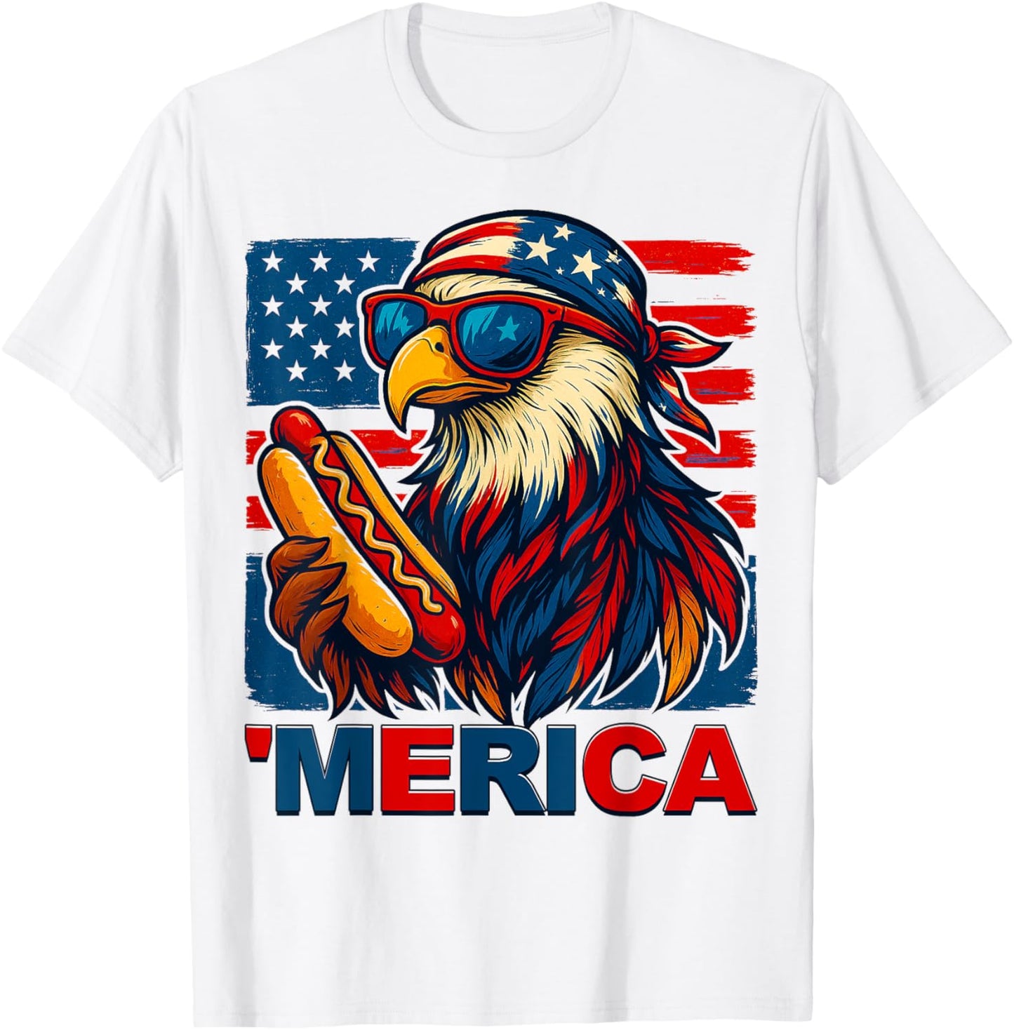 Funny Merica Eagle Hotdog USA Flag 4th Of July Patriotic Men T-Shirt