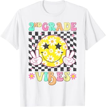 Girls 2nd Grade Vibes Smile Face Back to School Second Grade T-Shirt
