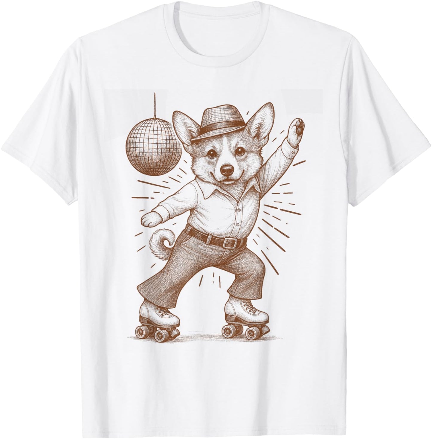 Corgi Dog Lover Disco 70s Corgi Roller Skate Disco Ball T-Shirt