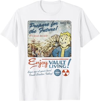 Fallout Video Game Enjoy Vault Living Vault-Tec Retro Ad T-Shirt