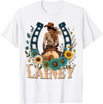 Vintage Lainey First Name Personalized Cowgirl Riding Horse T-Shirt