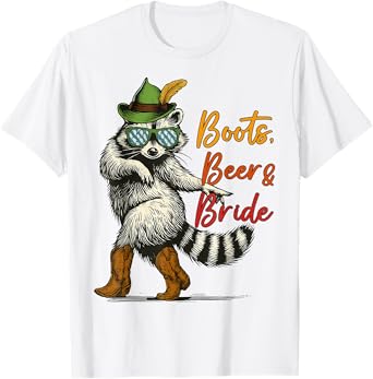 Boots Beer & Bride Party Oktoberfest Funny Raccoon Beer Bach T-Shirt