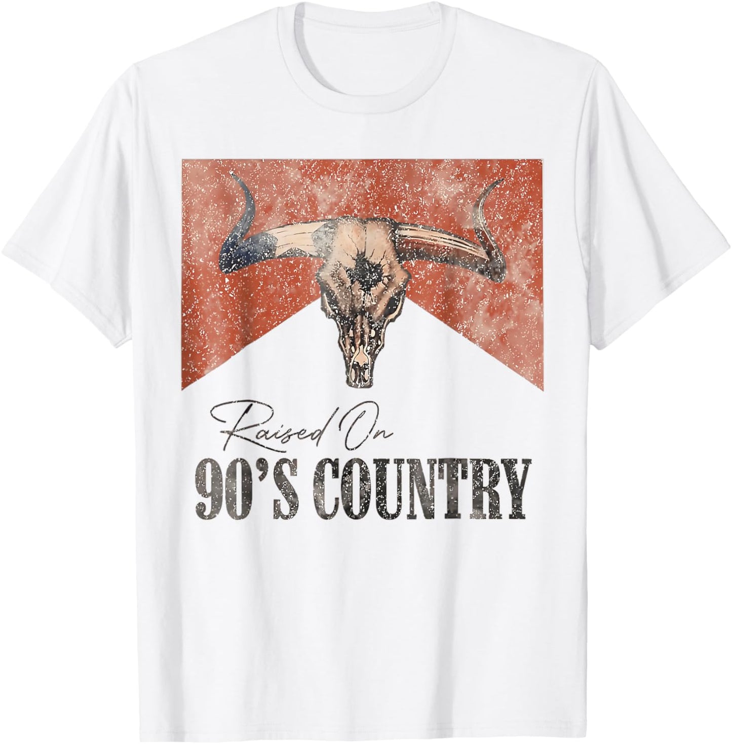 Vintage Western Bull Skull Raised On 90's Country Music T-Shirt