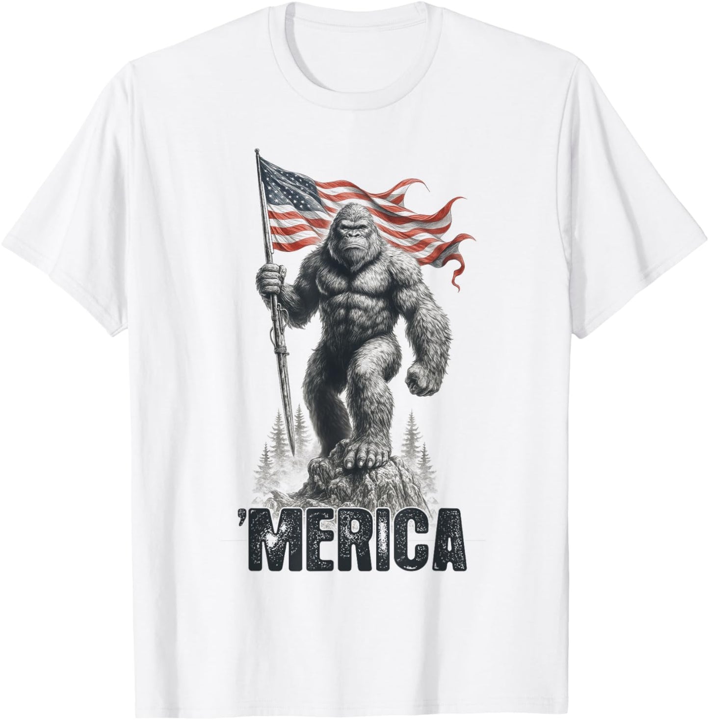 Patriotic Sasquatch American Flag - Legendary Bigfoot Merica T-Shirt
