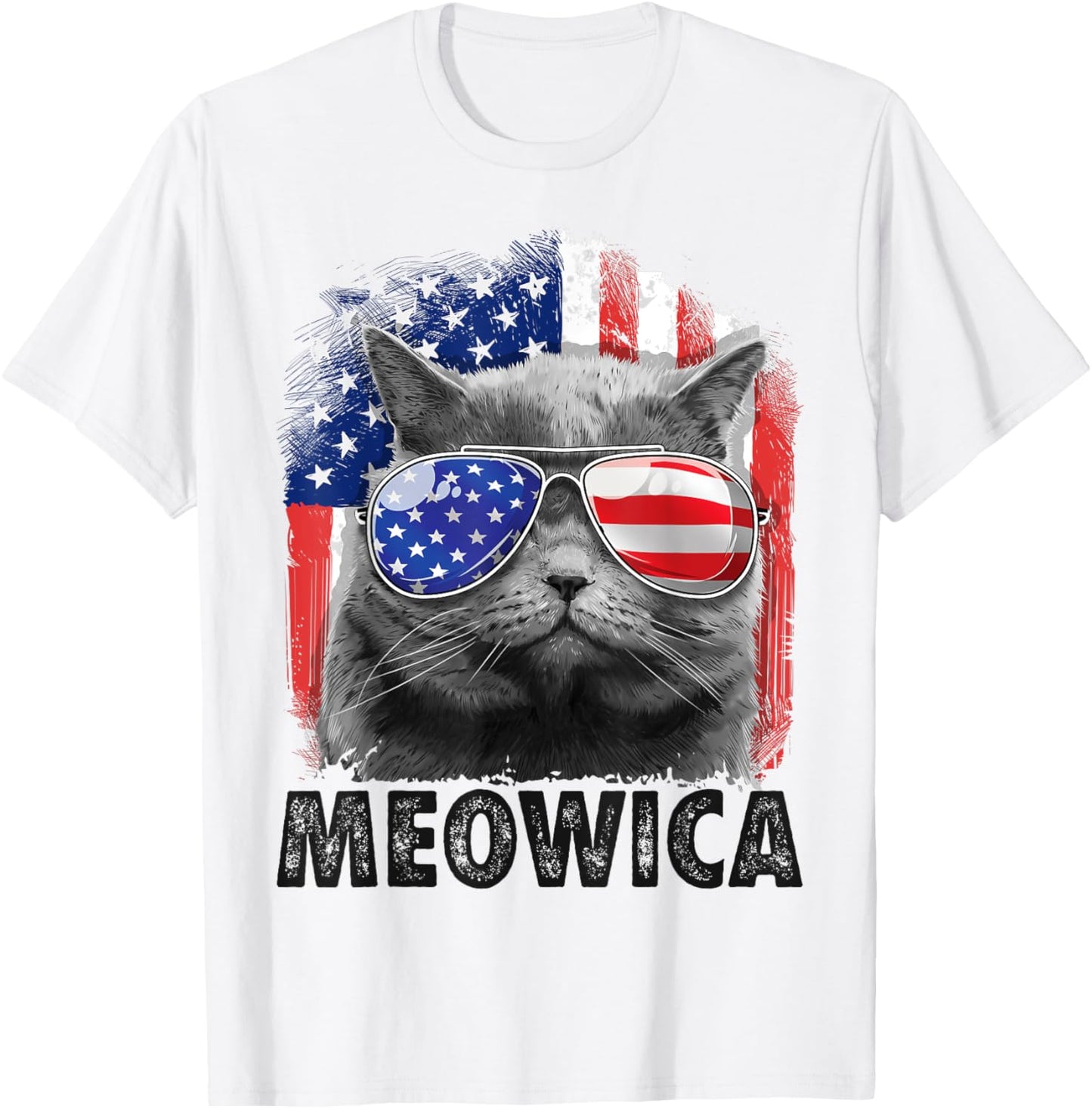 Cat 4th of July Shirts Meowica Merica Men USA American Flag T-Shirt