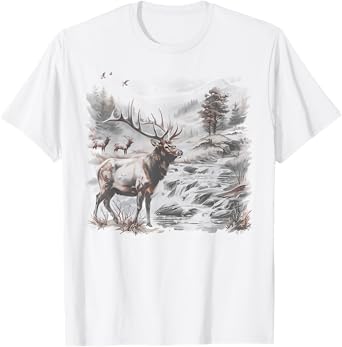 Vintage Bull Elk Deer Buck Wilderness Scene Elk Nature Kids T-Shirt