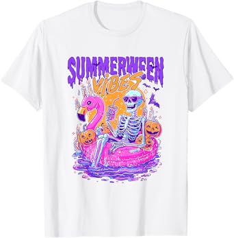 Summerween Skeleton Spooky Summer Beach Skelly Halloween T-Shirt