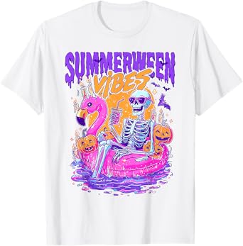 Summerween Vibes Funny Skeleton Float Halloween in Summer T-Shirt