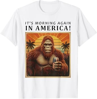 Bigfoot Beer Flag USA It's Morning Again in America Funny T-Shirt