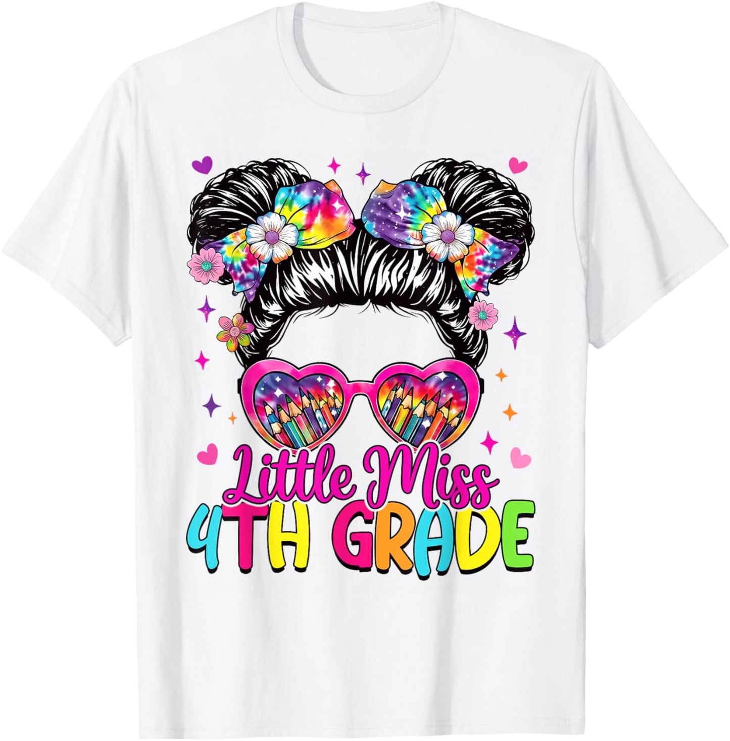 Little Miss 4th Fourth Grade Messy Bun First Day Of School Girl T-shirt by TeeBrew