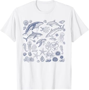 Retro Ocean Animal Wildlife Shark Fish Octopus Nature T-Shirt