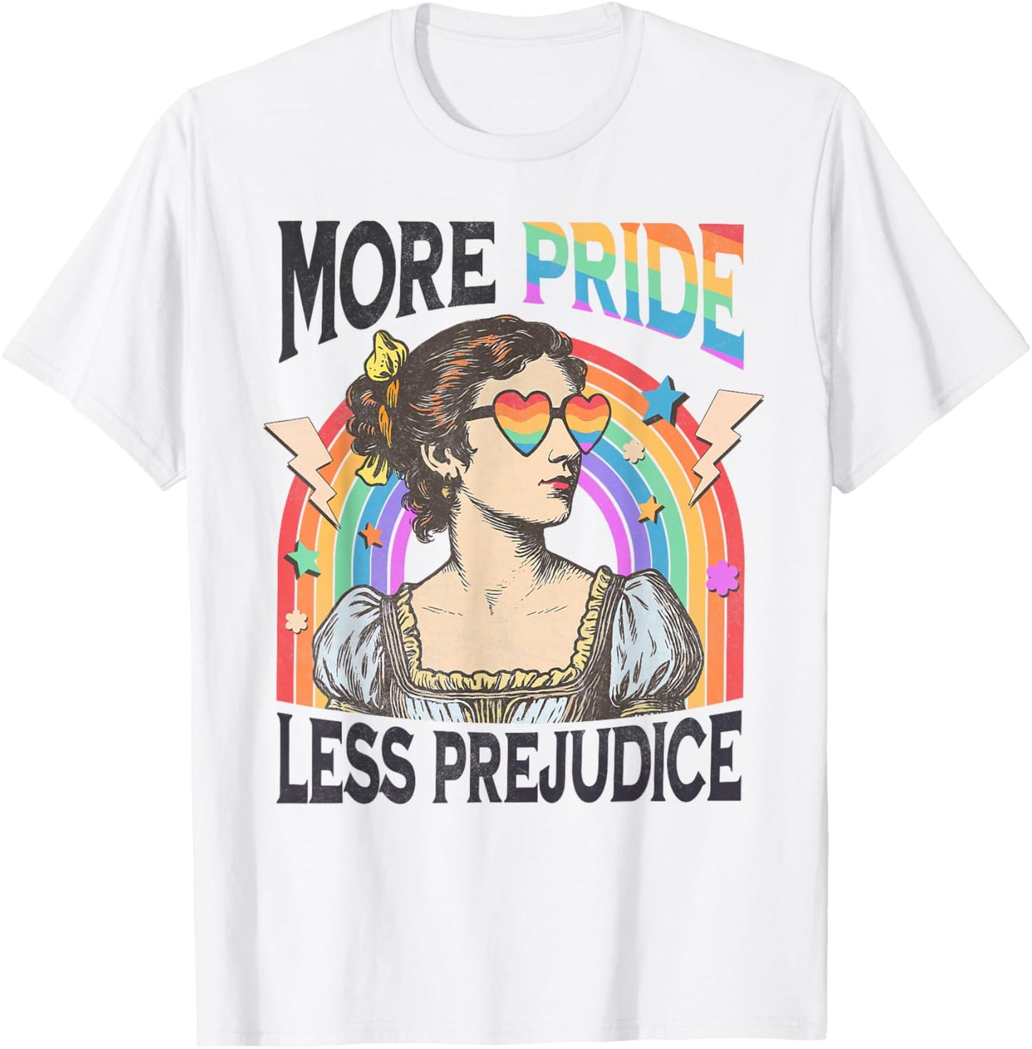 More Pride Less Prejudice Rainbow Flag LGBTQ Gay Lesbian T-Shirt