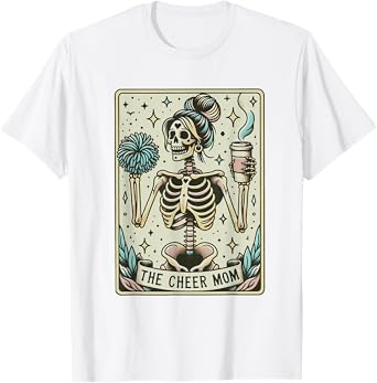 Skeleton Cheer Mom Tarot Card Vintage Funny Cheerleading T-Shirt