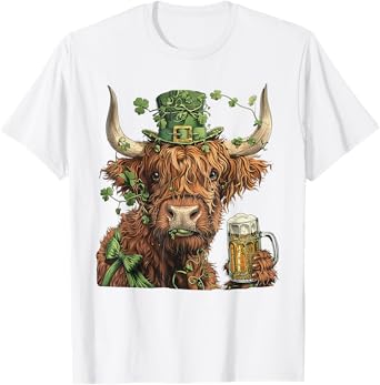 St Patrick's Day Highland Cow Drinking Beer Coquette Western T-Shirt