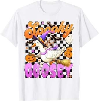 Spooky Goosey Goose Halloween Women Girls Cute Witchy Goose T-Shirt