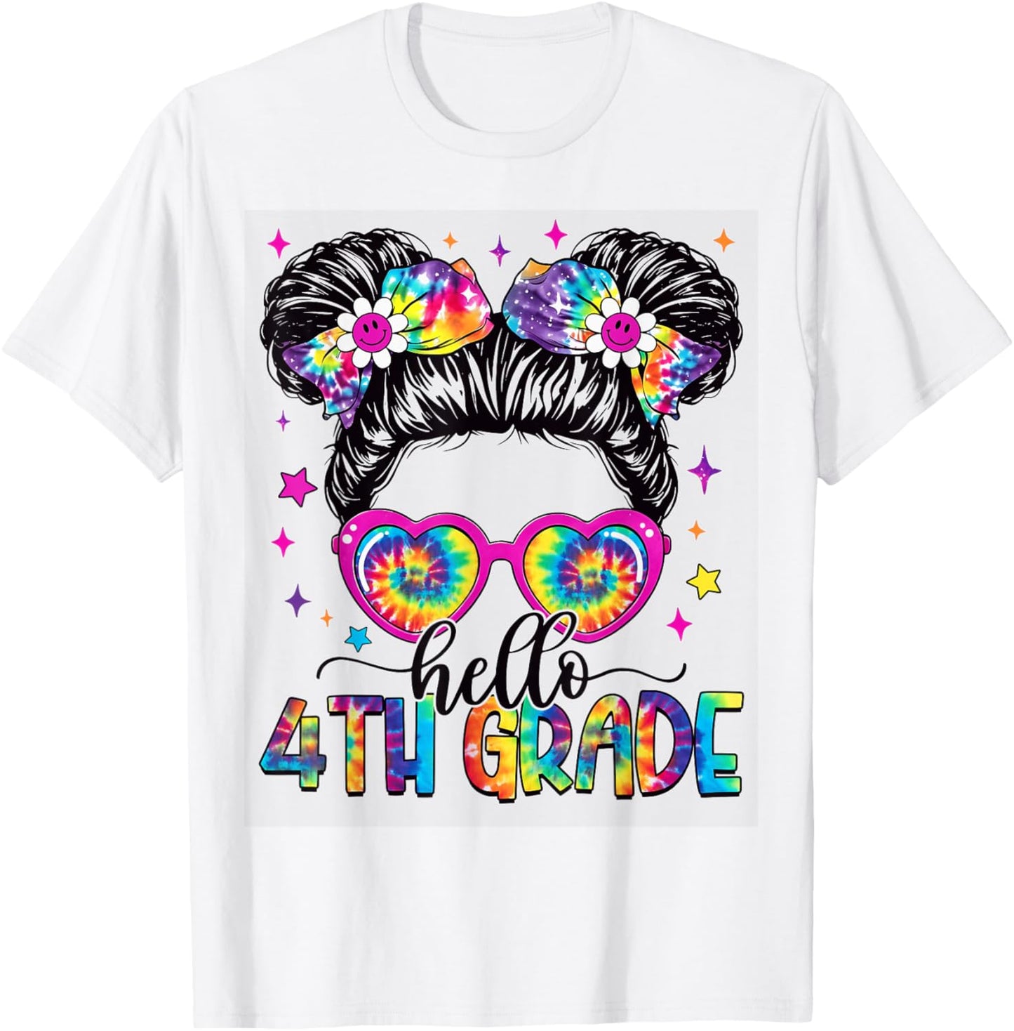 Hello 4th Grade Tie Dye Messy Bun Back To School Girl Kid T-shirt by TeeBrew