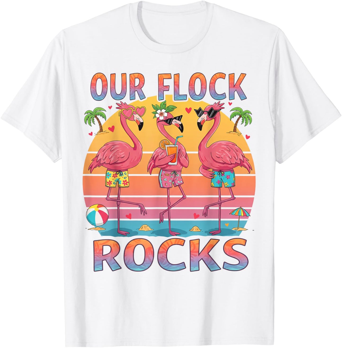 Our Flock Rocks Flamingo Matching Family Vacation Group T-shirt by TeeBrew