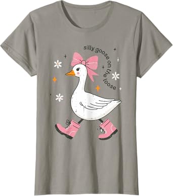 Goose Silly On The Loose Pink Bow Girls Kids Youth Women T-Shirt