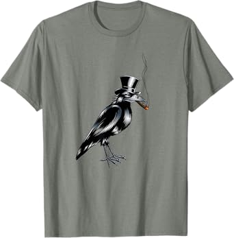 Black Crow Bird Top Hat Smoking Cigar Artwork T-Shirt