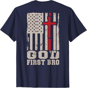 Men's God First Bro Christian Faith Cross On Back Graphic T-Shirt