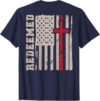 Men's Redeemed Christian Faith Cross God On Back Graphic Tee T-Shirt