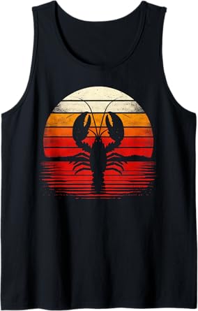 Lobster Sunset Retro Style Safari Vintage 70s Fishing Tank Top