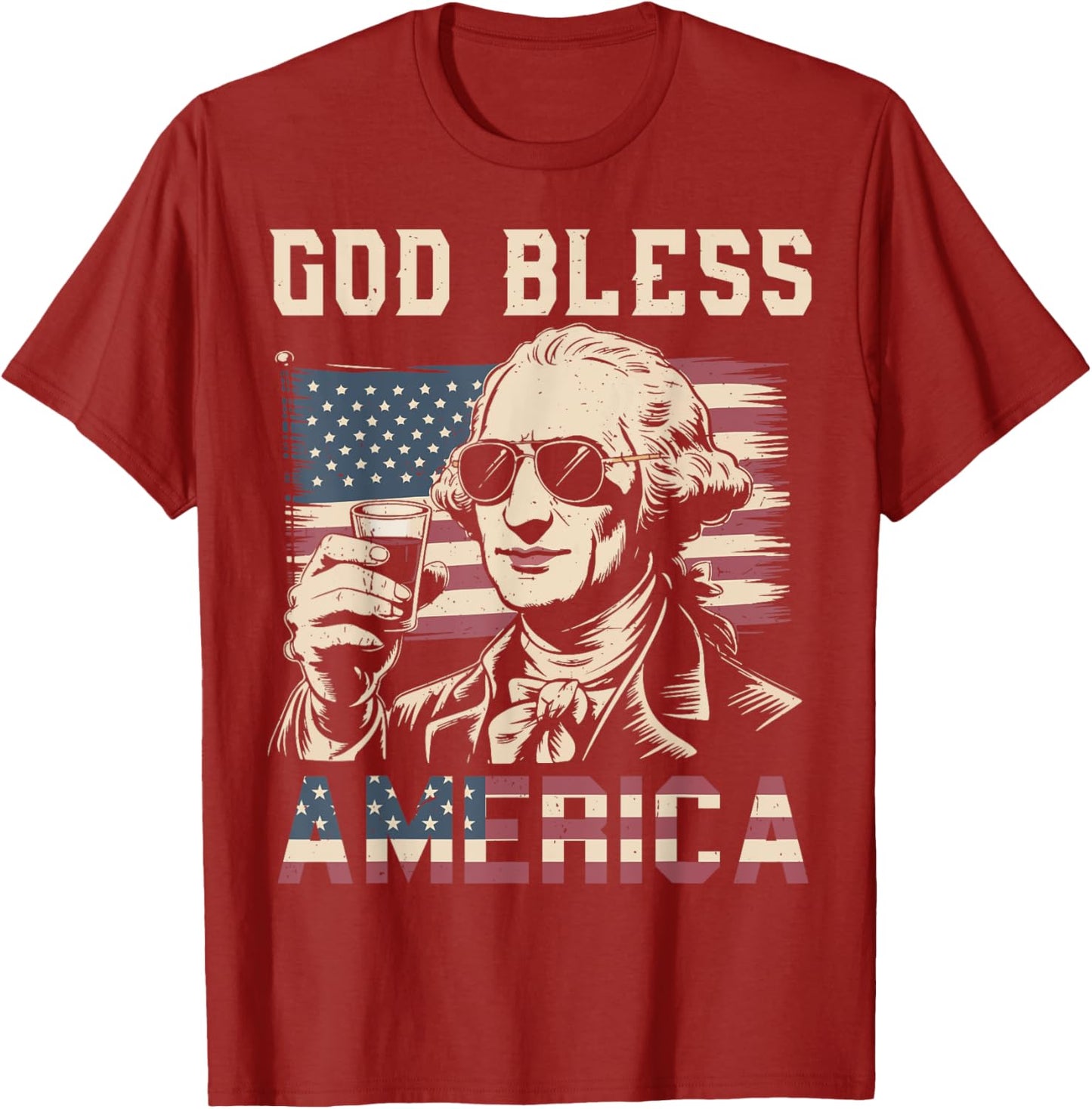 Men God Bless America 4th July George-washington Drinking T-shirt