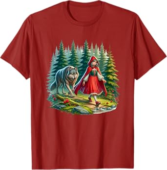 Little Red Riding Hood Stalked by Wolf Halloween Costume T-Shirt