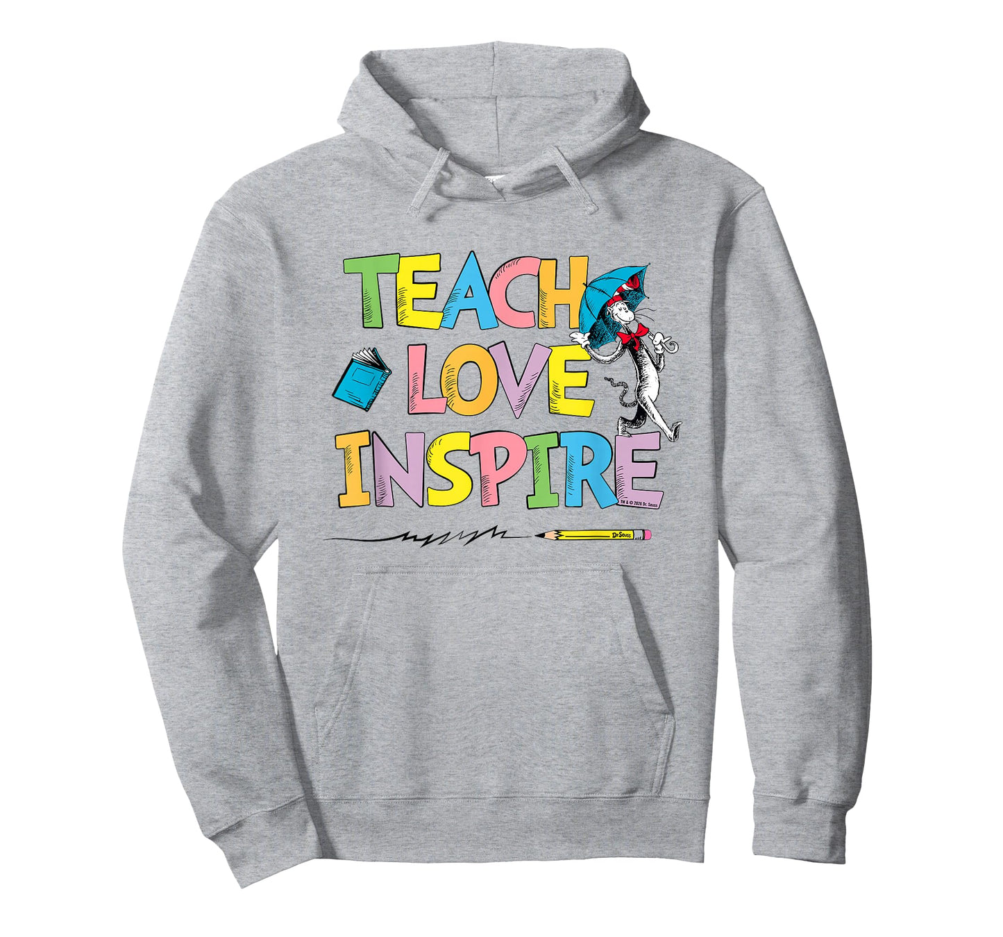 Dr Seuss Cat Hat Teach Love Inspire Officially Licensed T-Shirt - Hoodie | Ash